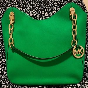 NWT, MK, Michael Kors, Large Saffiano Leather Green Tote/Purse, w/ Gold hardware
